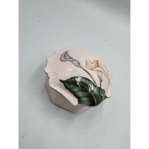 Vintage Toyo Japanese Porcelain HandPainted Calla Lily Pink Trinket Box 70s/80s